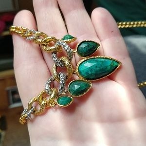 Alexis Bittar chrysocolla crystal gold tone necklace adjustable size